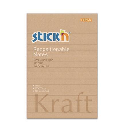 Samolepicí bloček "Kraft Notes", linkovaný, hnědá barva, 150x101 mm, 100 listů, STICK N 21641