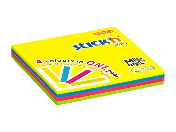 Samolepicí bloček "Magic Pad", nenové barvy, 76x76 mm, 100 listů, STICK N 21571