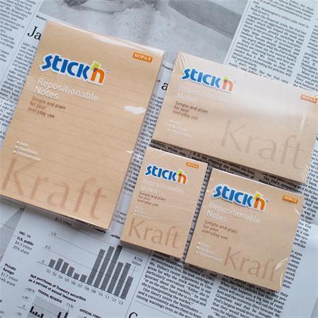 Samolepicí bloček "Kraft Notes", hnědá barva, 76x127 mm, 100 listů, STICK N 21640
